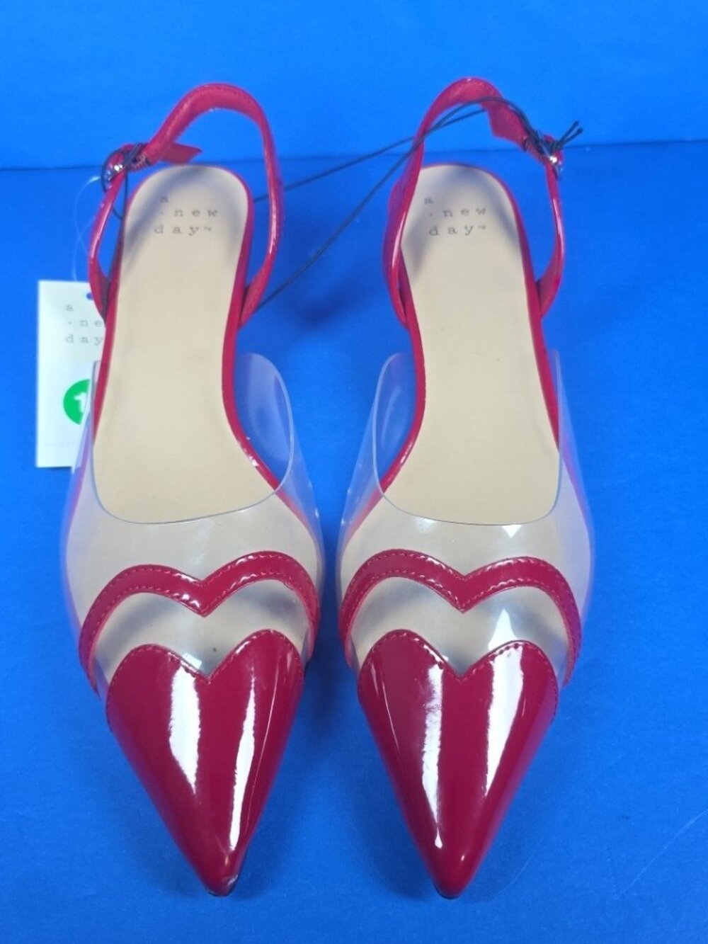 A New Day Shoes Women Red Clear Pointed Toe Heel Eleanor Heart Detail Size 10 - Picture 5 of 7